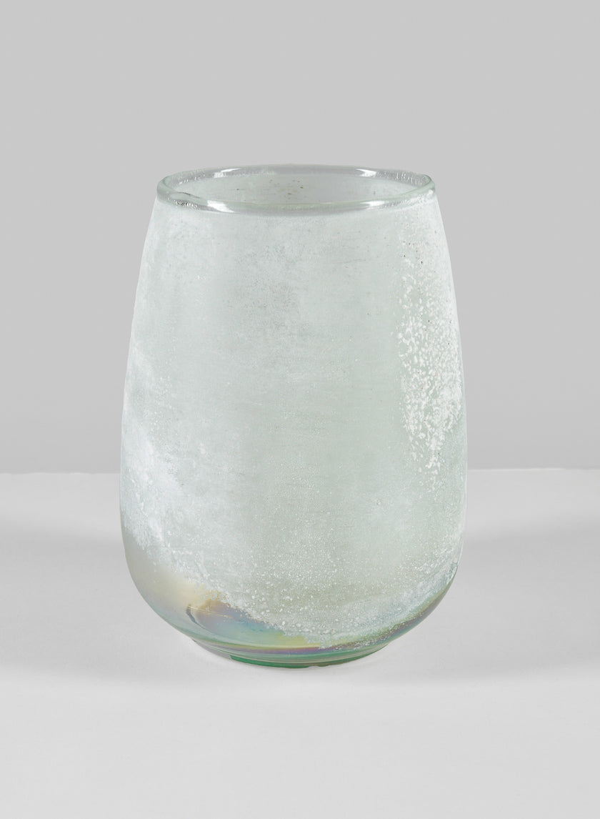 6.25in Tall Mashtal Luster White Frost Washed Artisan Glass Holder Decor Jamaligarden