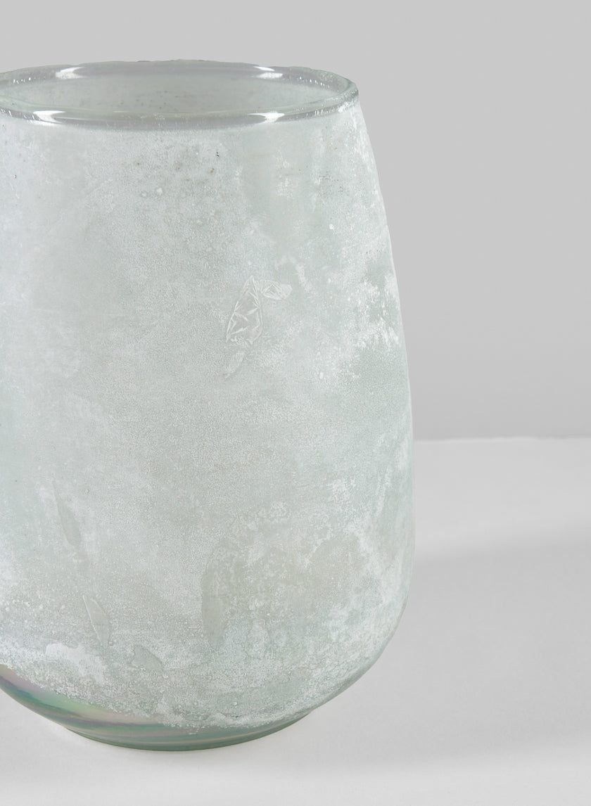 6.25in Tall Mashtal Luster White Frost Washed Artisan Glass Holder Decor Jamaligarden