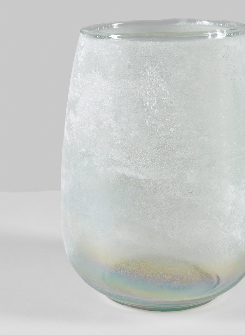 6.25in Tall Mashtal Luster White Frost Washed Artisan Glass Holder Decor Jamaligarden