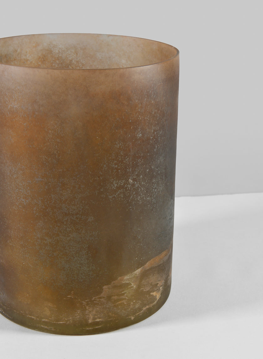 8in Tall Campagna Rust Frost Washed Artisan Glass Cylinder Decor Jamaligarden