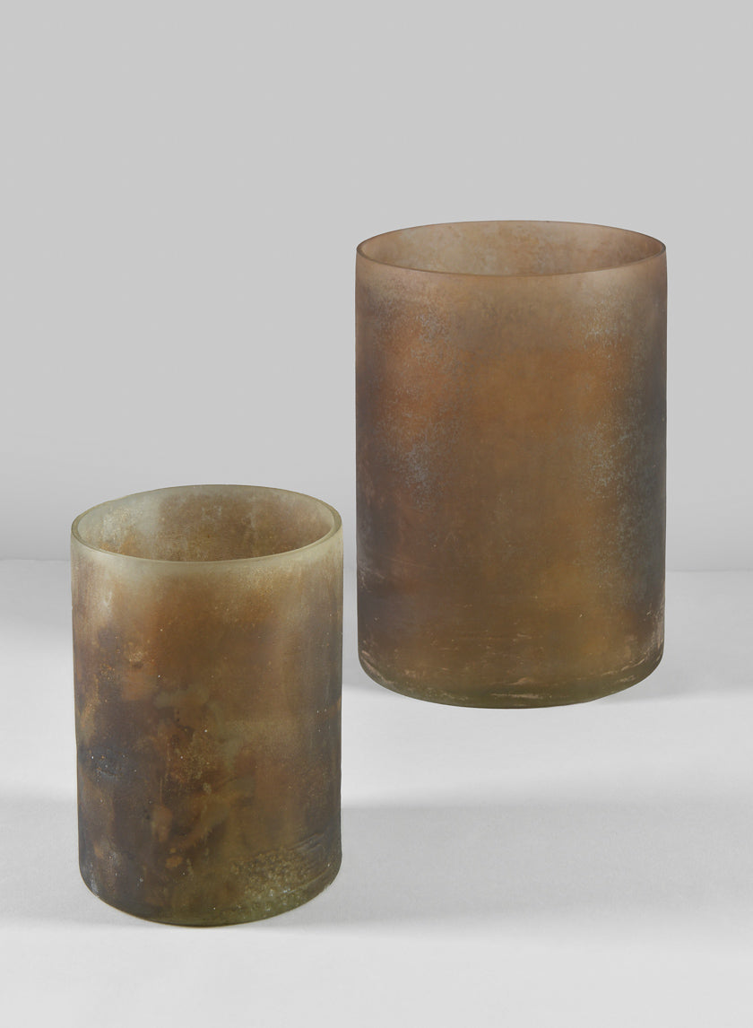 8in Tall Campagna Rust Frost Washed Artisan Glass Cylinder Decor Jamaligarden