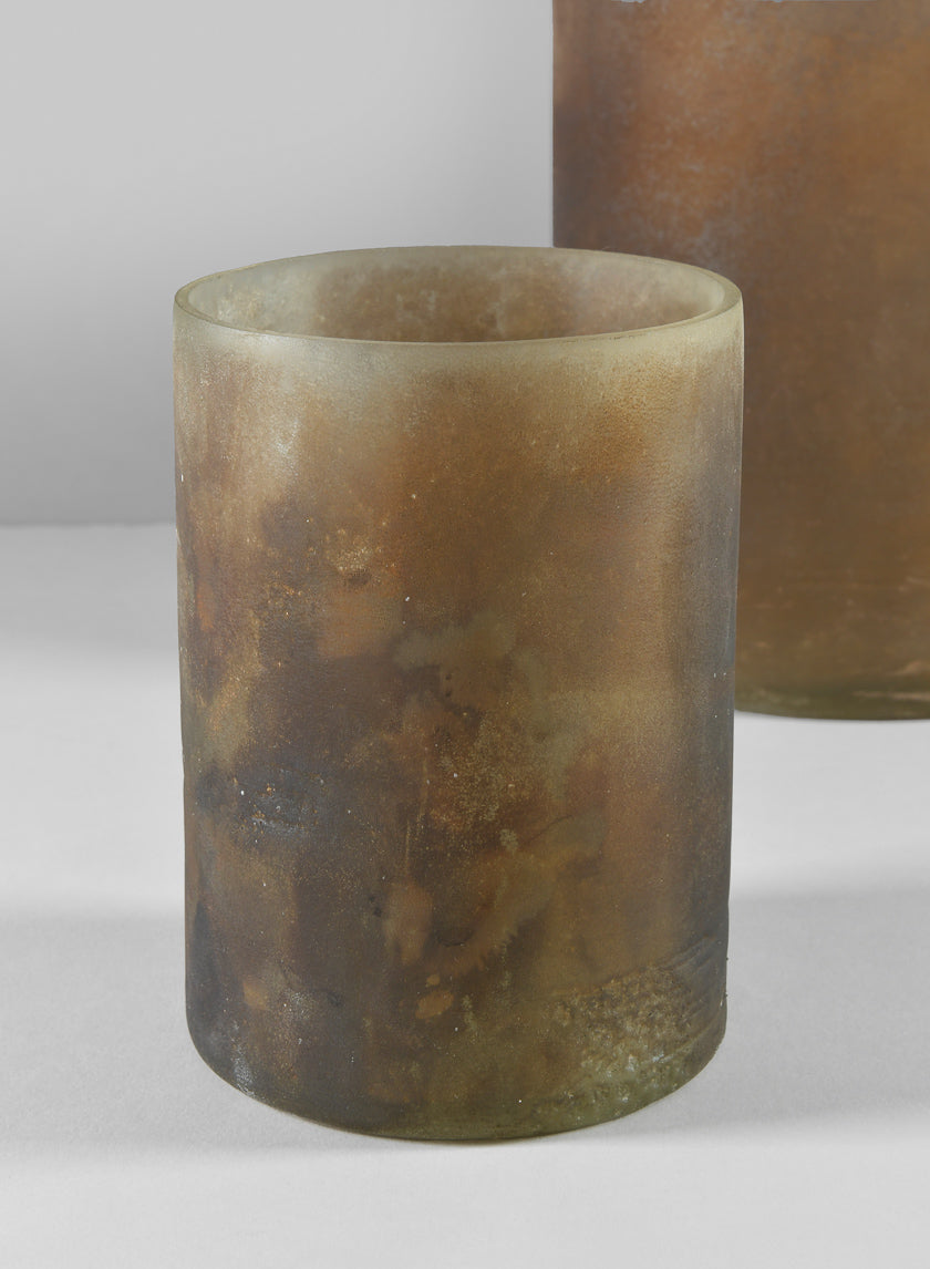 5.5in Tall Campagna Rust Frost Washed Artisan Glass Cylinder Decor Jamaligarden