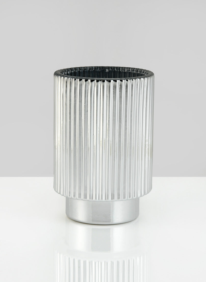 5in Tall Silver Pleated Glass Votive Holder Decor Jamaligarden