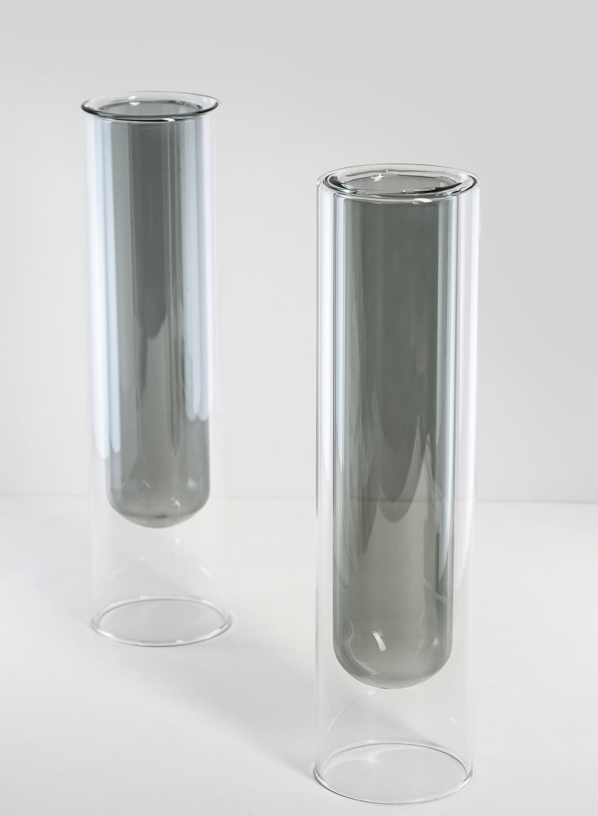 9.5in Tall Smoke Pasteur Dual Tone Tube Glass Vase Decor Jamaligarden