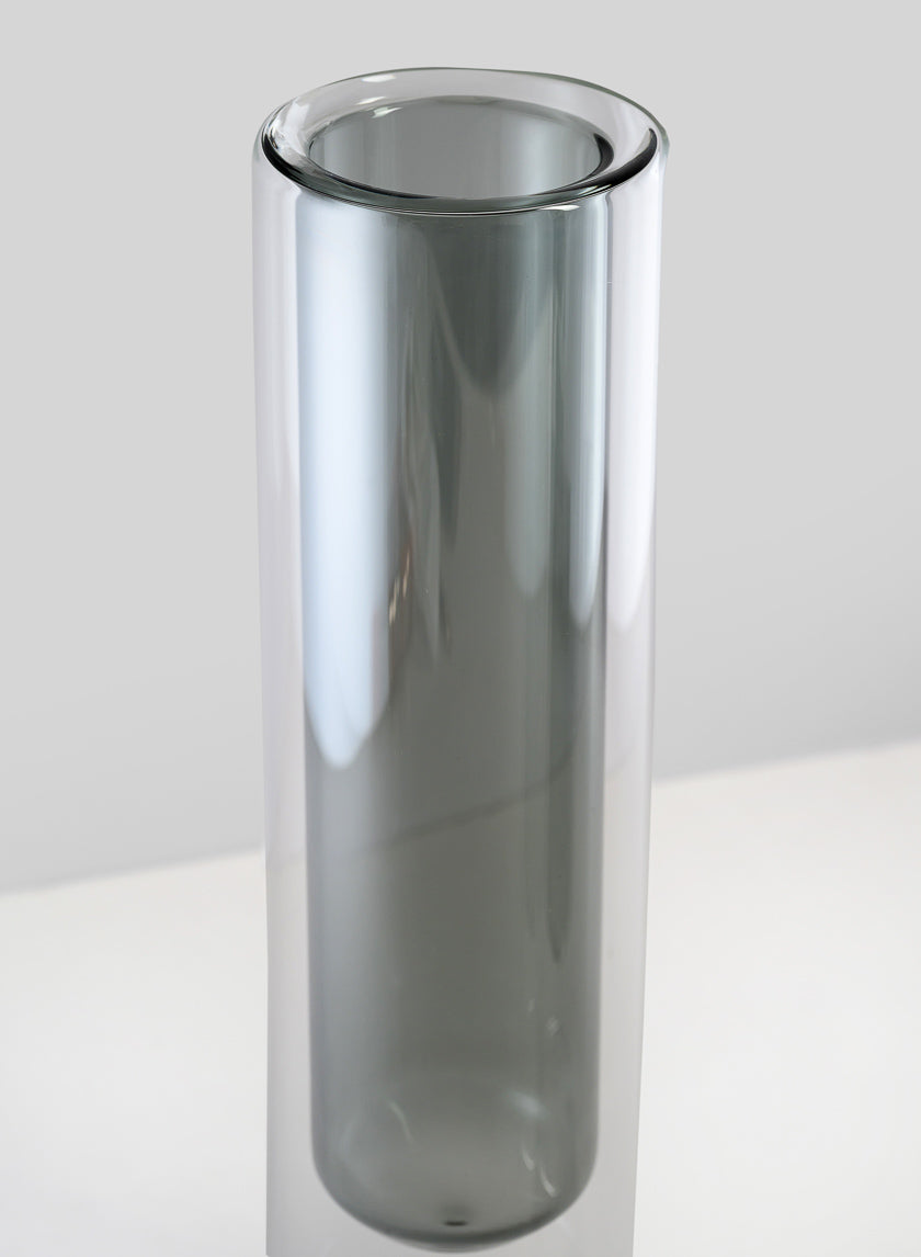 9.5in Tall Smoke Pasteur Dual Tone Tube Glass Vase Decor Jamaligarden