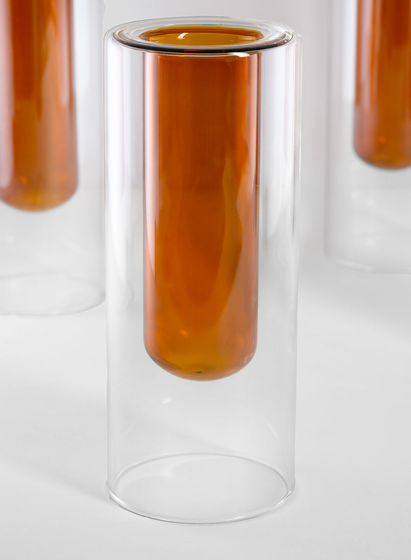 6.25in Tall Amber Pasteur Dual Tone Small Tube Glass Vase Decor Jamaligarden