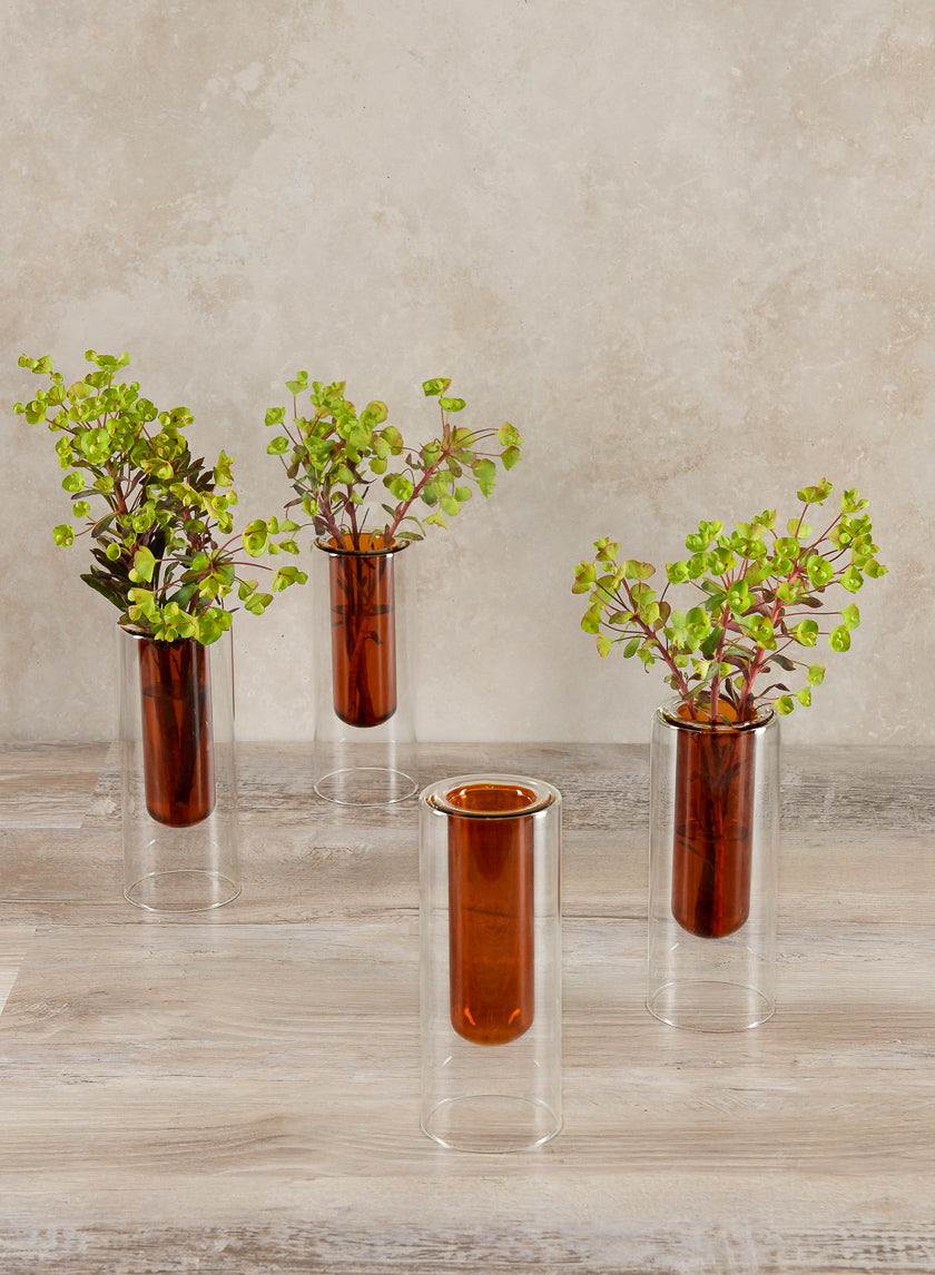 6.25in Tall Amber Pasteur Dual Tone Small Tube Glass Vase Decor Jamaligarden