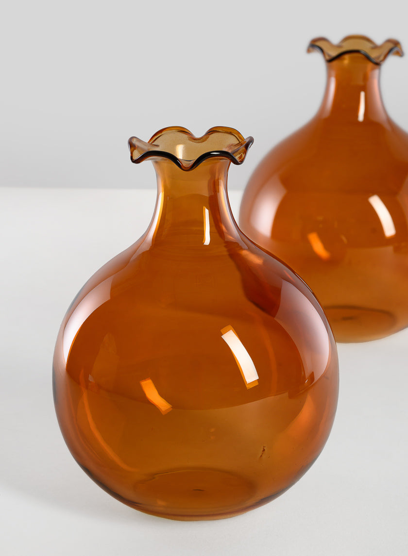 5in Tall Amber Iris Ball Glass Vase Decor Jamaligarden