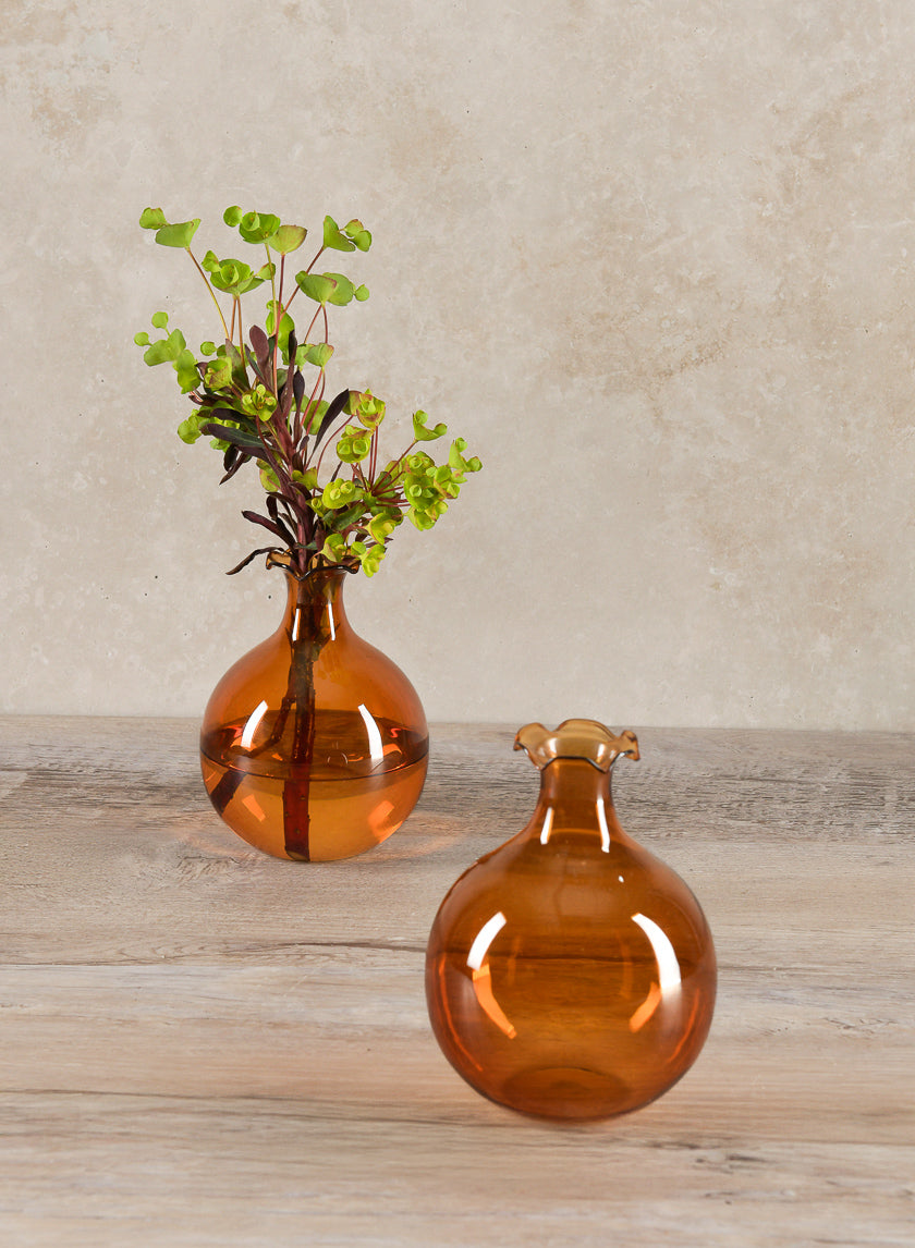 5in Tall Amber Iris Ball Glass Vase Decor Jamaligarden