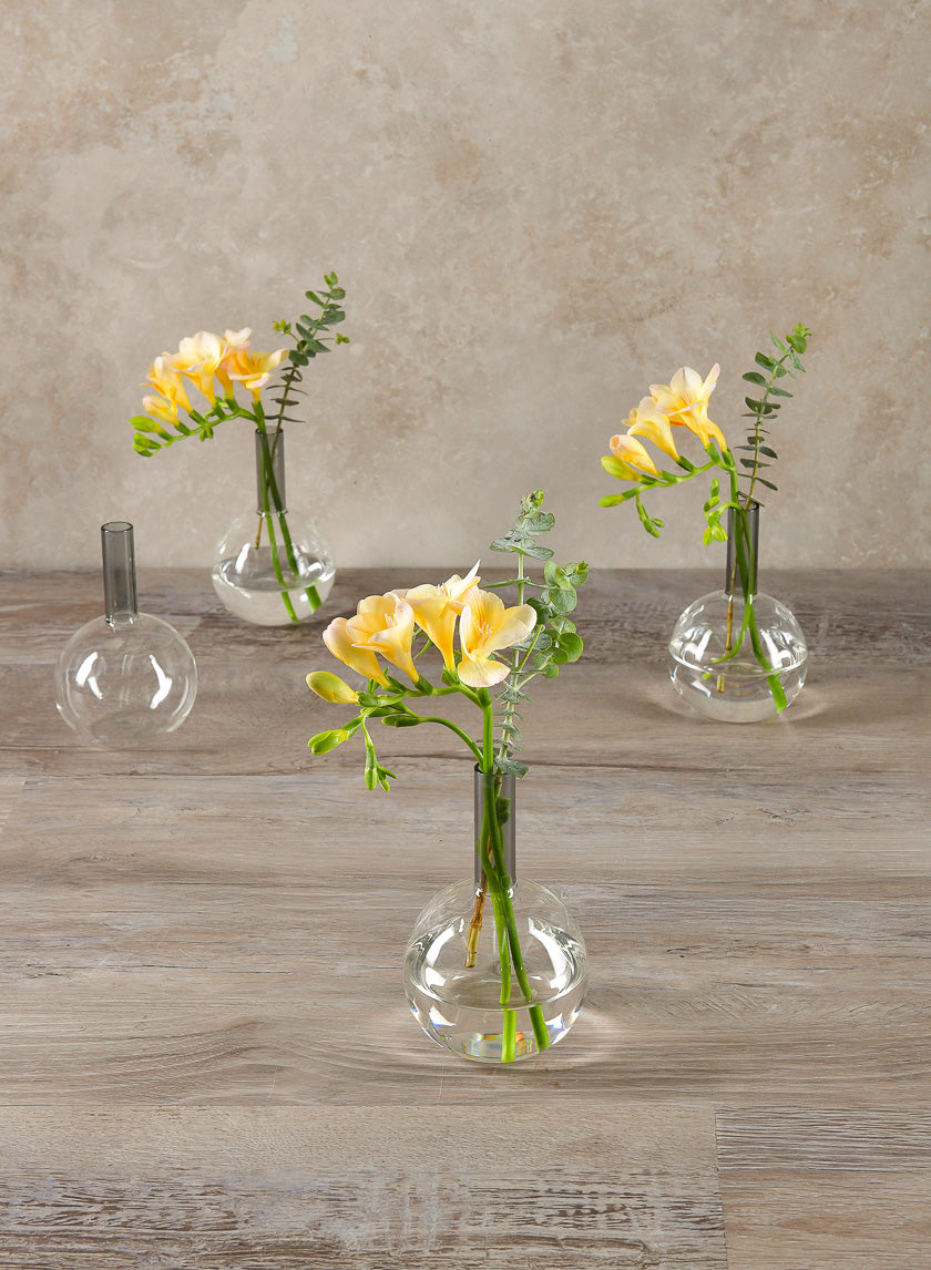 5in Tall Archimedes Smoke Tip Ball Glass Vase, Mini Decor Jamaligarden