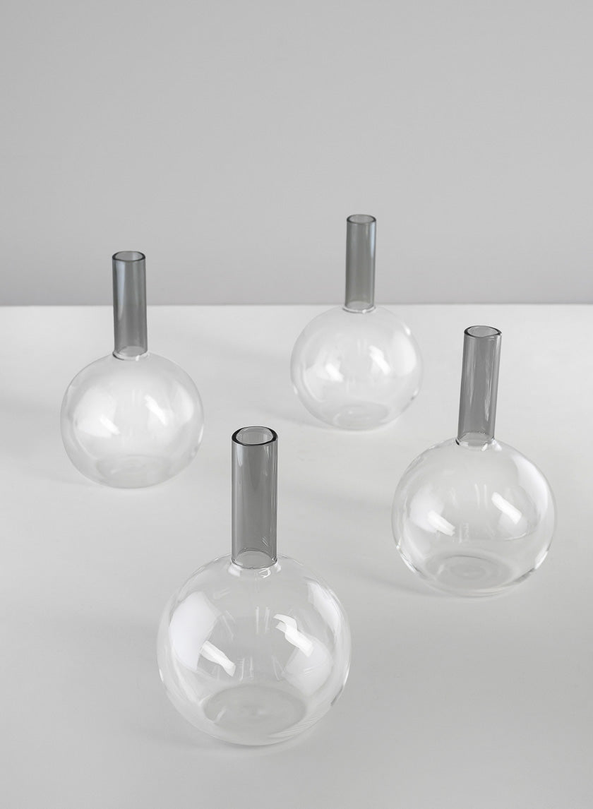 5in Tall Archimedes Smoke Tip Ball Glass Vase, Mini Decor Jamaligarden
