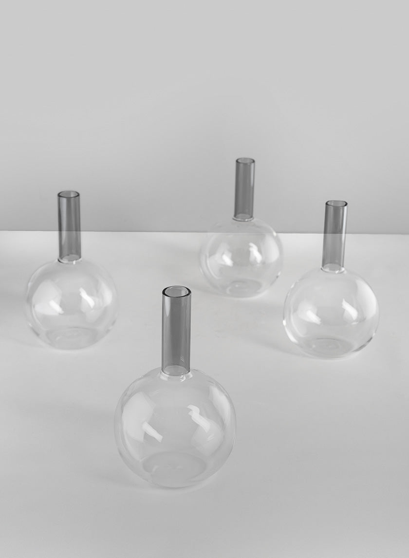 5in Tall Archimedes Smoke Tip Ball Glass Vase, Mini Decor Jamaligarden