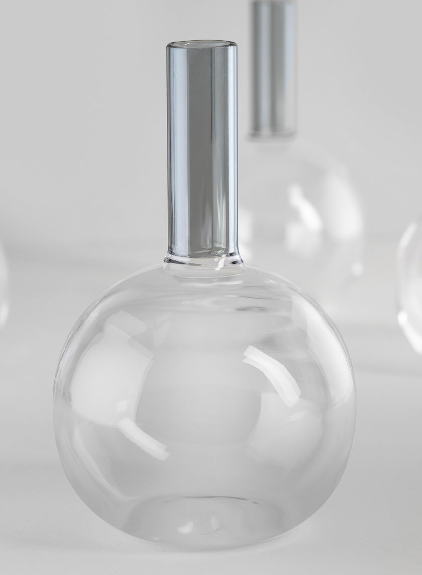 5in Tall Archimedes Smoke Tip Ball Glass Vase, Mini Decor Jamaligarden
