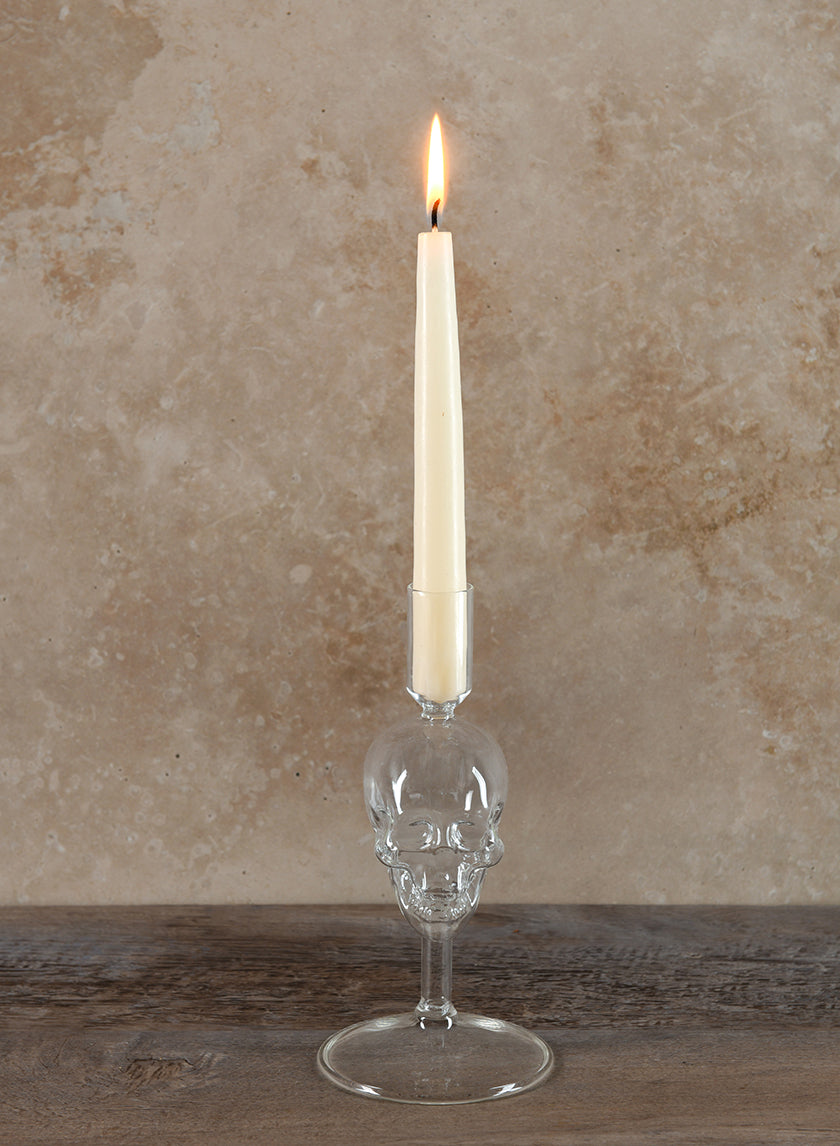 7.5in Tall Skull Glass Candle Stick Decor Jamaligarden