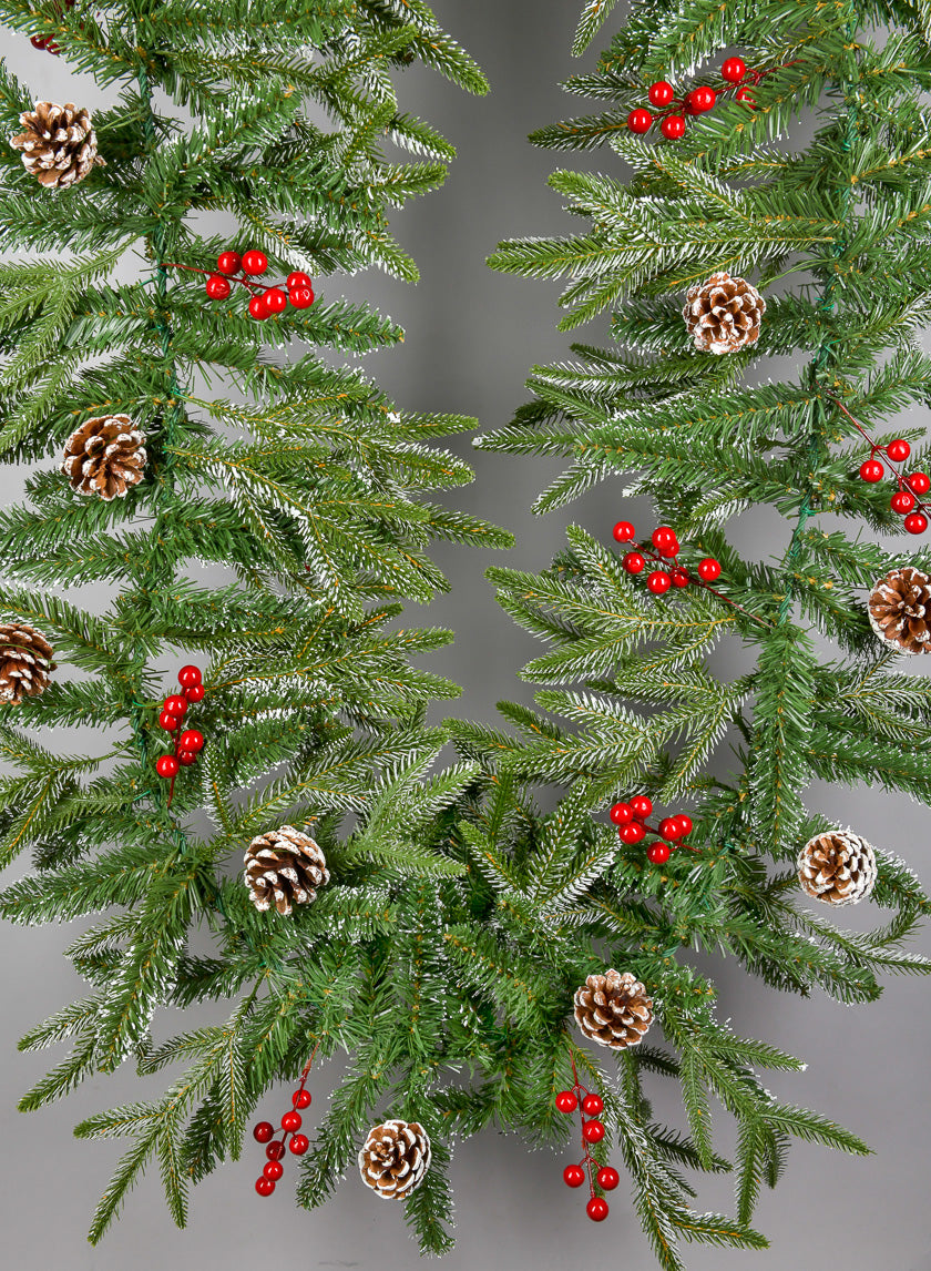 9ft Long Thick Flocked Pine Garland With Pinecones Decor Jamaligarden