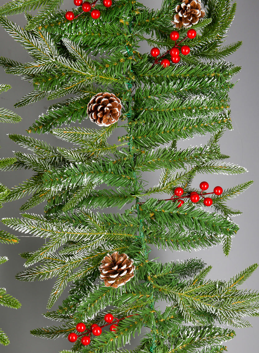 9ft Long Thick Flocked Pine Garland With Pinecones Decor Jamaligarden