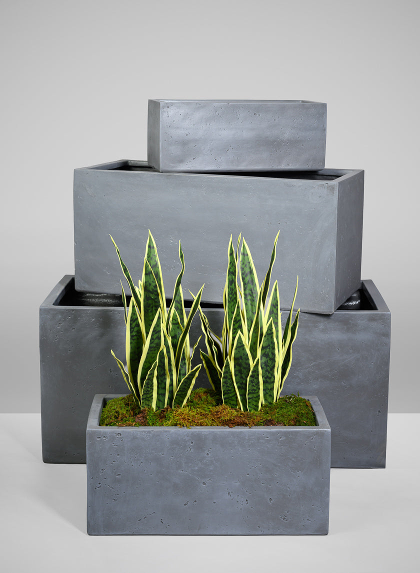 Longine Patio All Weather Light Weight Speckle Grey Polyresin Rectangular Planters Decor Jamaligarden