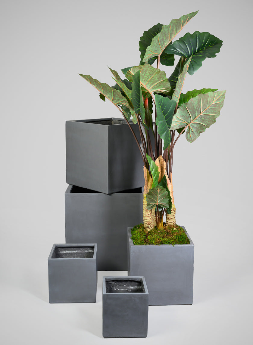 Venetian Grey All Weather Light Weight Polyresin Cube Planters Decor Jamaligarden