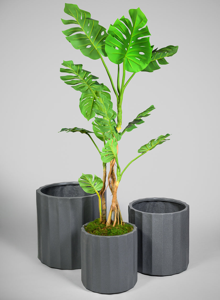 Oreon All Weather Light Weight Speckle Black Polyresin Cylinder Planters Decor Jamaligarden