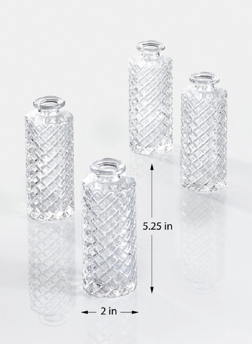 5.25in Tall Diamond Cut Clear Glass Bottle Bud Vase Decor Jamaligarden