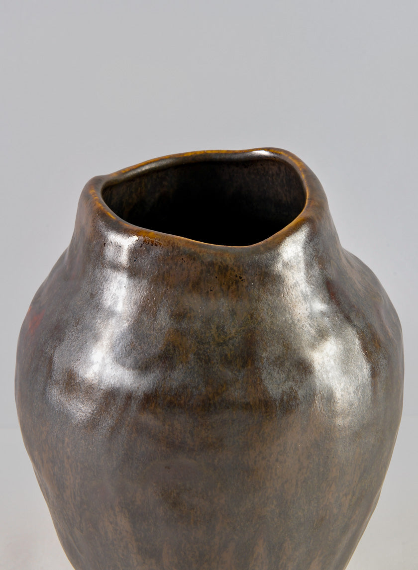 9in Tall Mashiko Aged Brown Artisan Urn Decor Jamaligarden