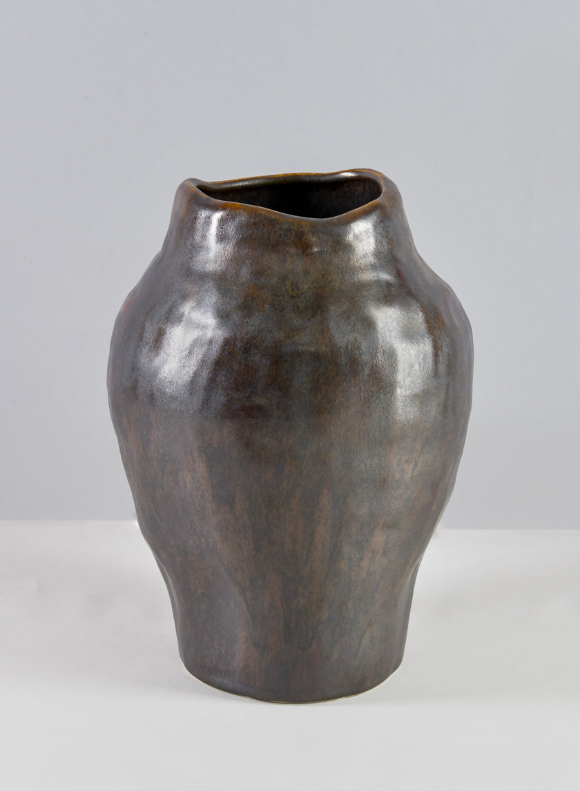 9in Tall Mashiko Aged Brown Artisan Urn Decor Jamaligarden