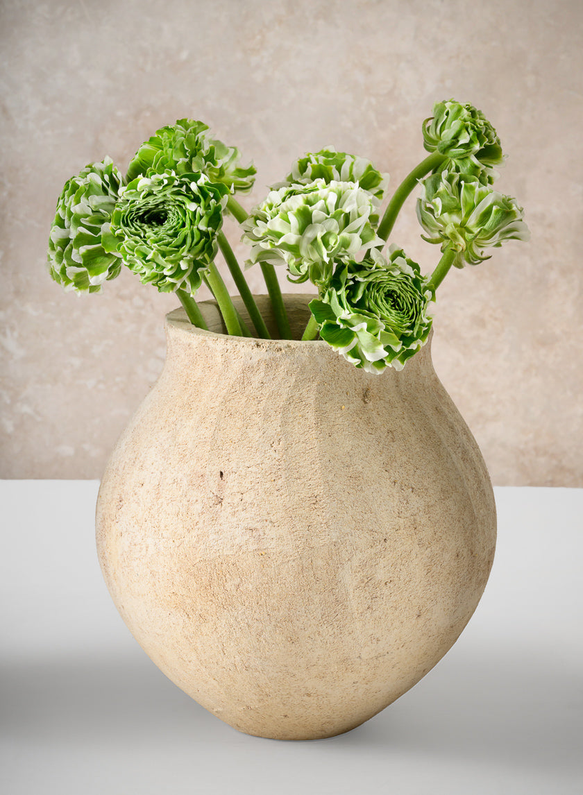 9in Tall Amadora Aged Sand Tone Stoneware Deco Vase, Case of 4 Decor Jamaligarden