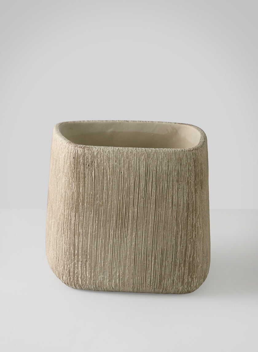 6.5in Tall Matte Ivory Racine Cement Cube Planter Decor Jamaligarden