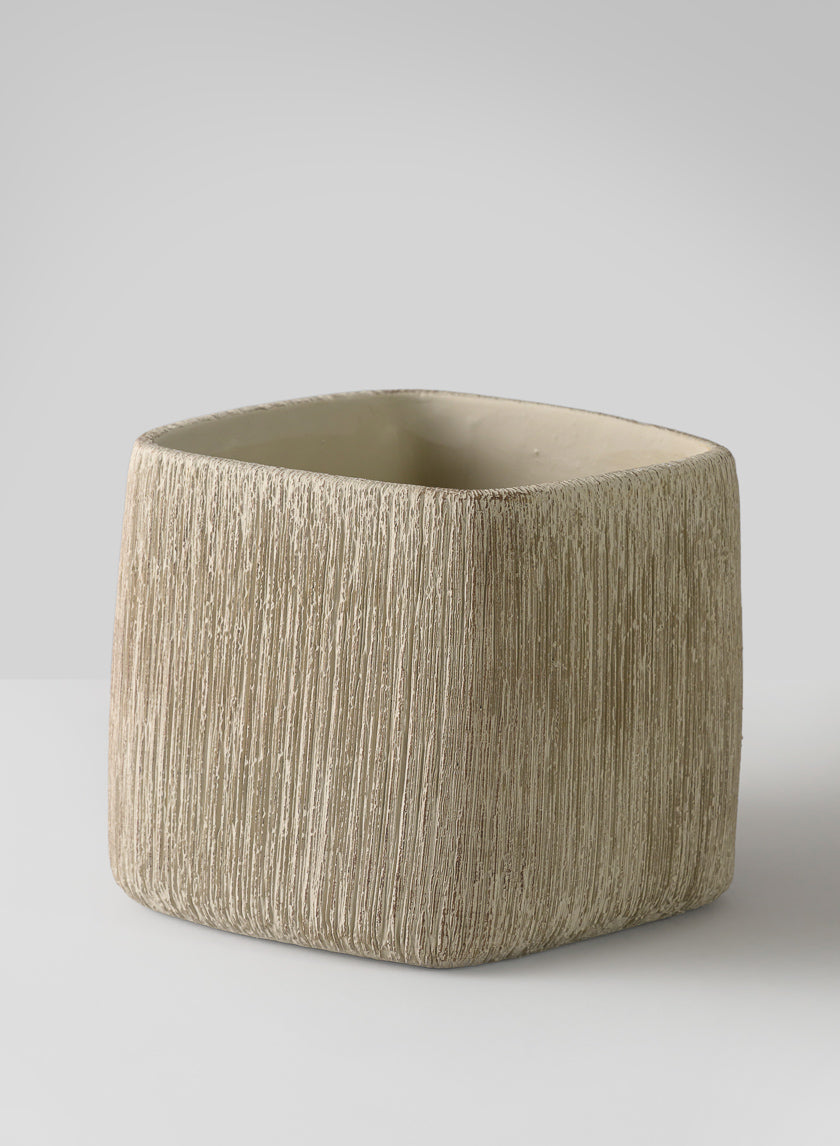 6.5in Tall Matte Ivory Racine Cement Cube Planter Decor Jamaligarden
