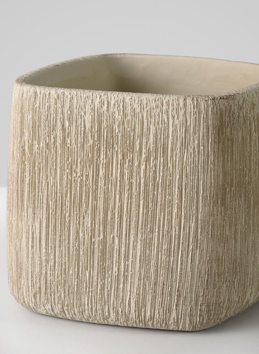6.5in Tall Matte Ivory Racine Cement Cube Planter Decor Jamaligarden