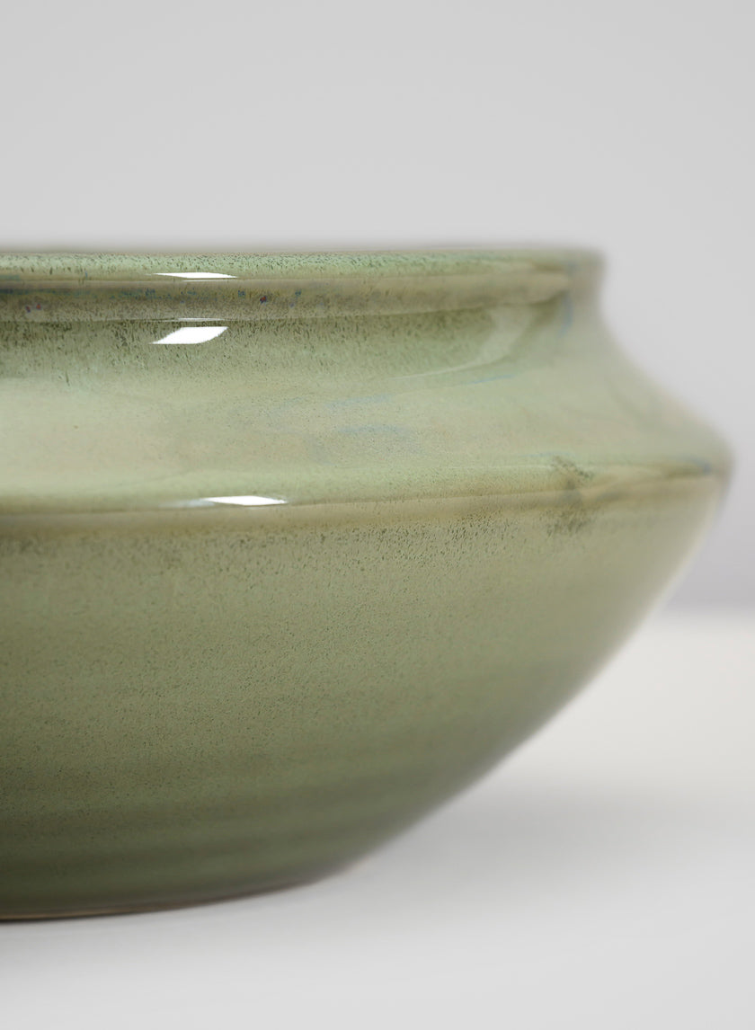 10.5in Wide Moss Green Glaze Ceramic Ikebana Bowl Decor Jamaligarden