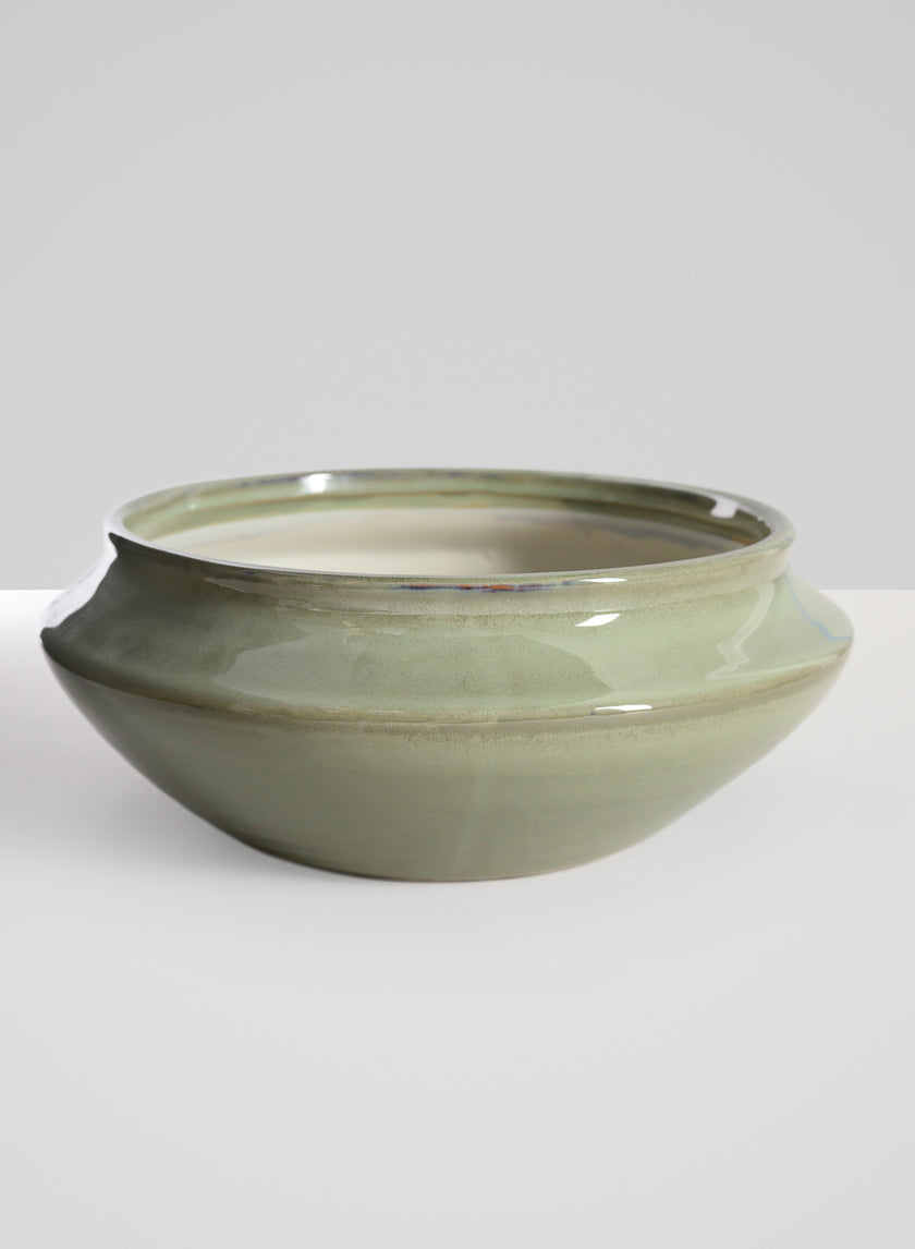 10.5in Wide Moss Green Glaze Ceramic Ikebana Bowl Decor Jamaligarden