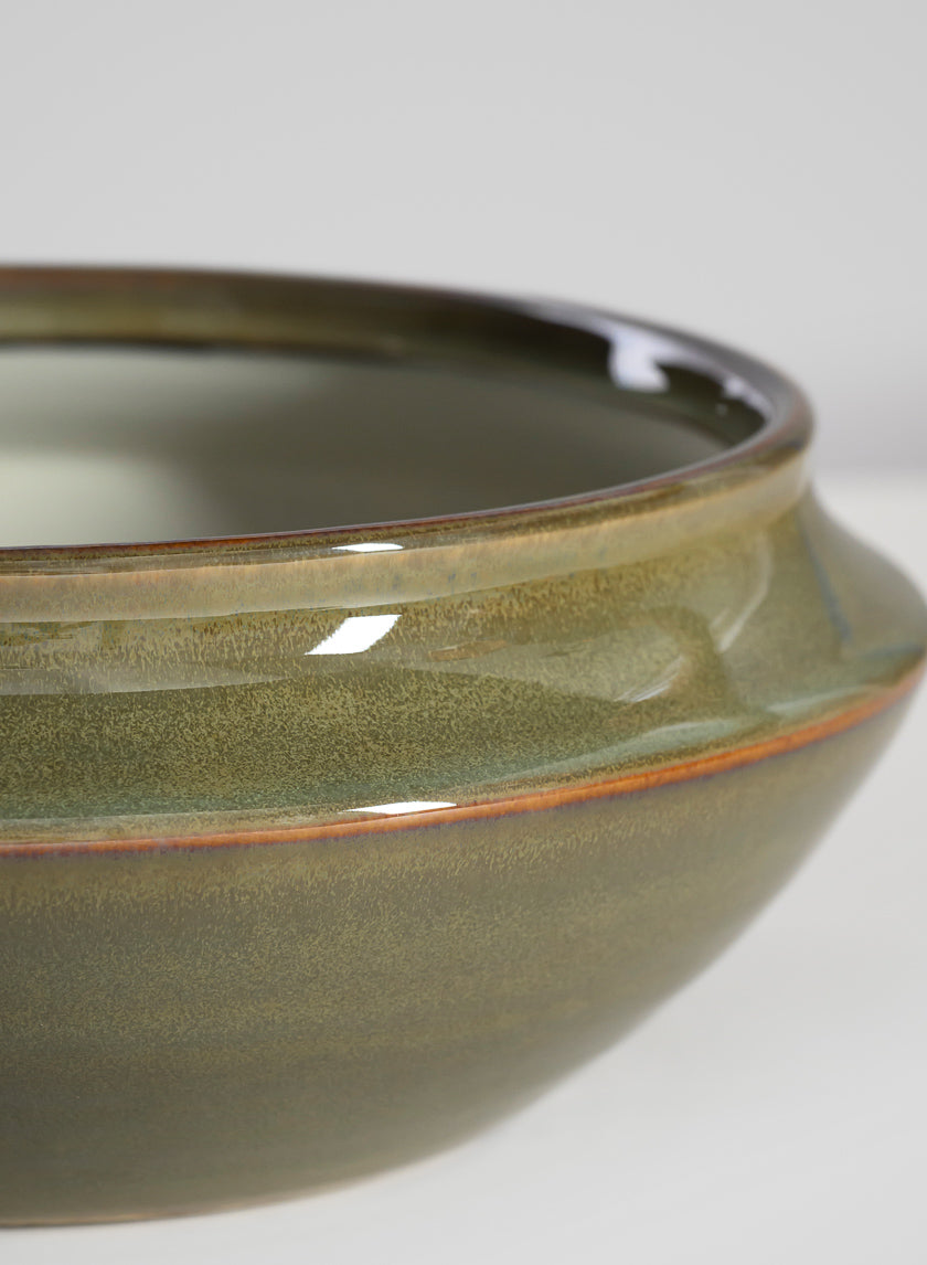 7.5in Wide Green Glaze Ceramic Ikebana Bowl Decor Jamaligarden