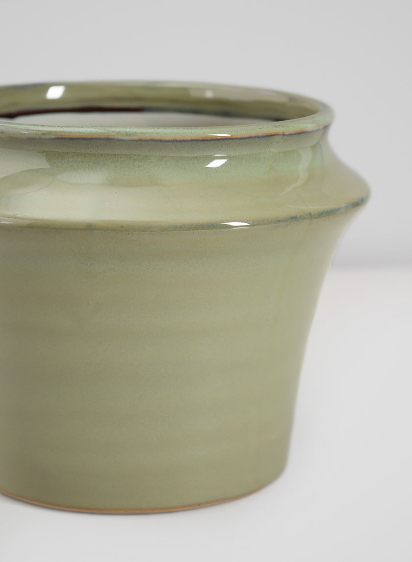 6in Tall Moss Green Glaze Ceramic Ikebana Planter Decor Jamaligarden