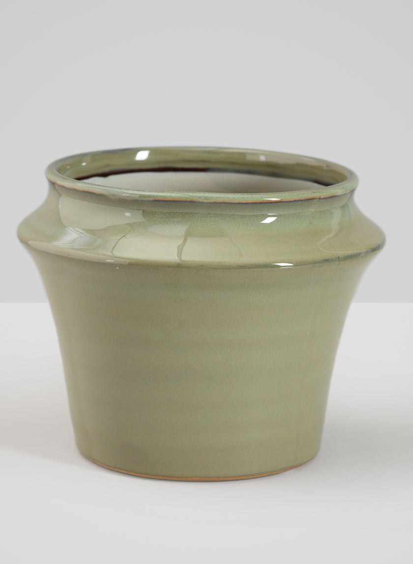 6in Tall Moss Green Glaze Ceramic Ikebana Planter Decor Jamaligarden