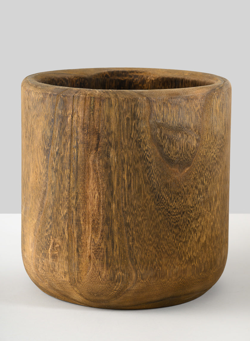 Dark Walnut Finish Paulownia Wood Cache Pot Decor Jamaligarden