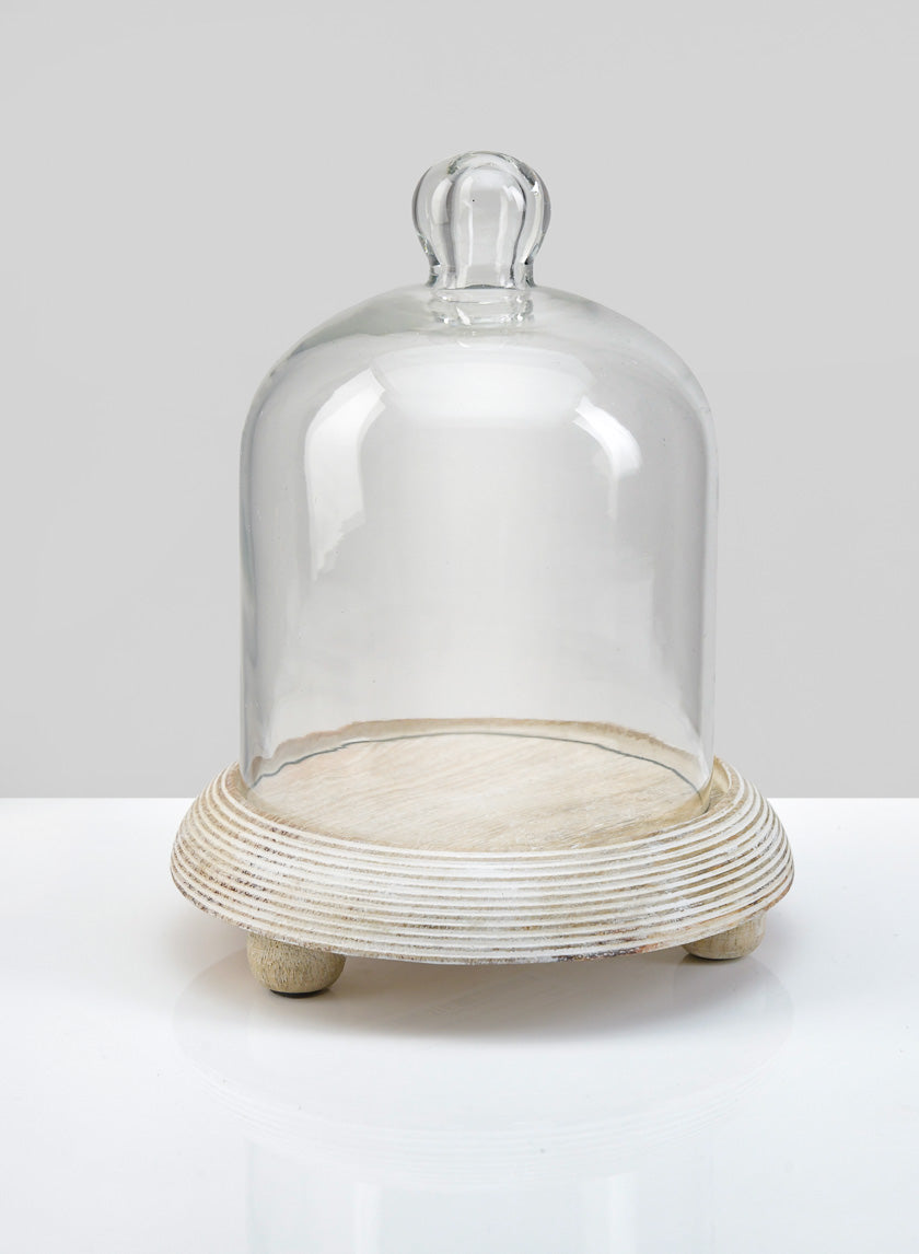 7.5in Tall La Boheme Glass Cloche with Wood Base Decor Jamaligarden
