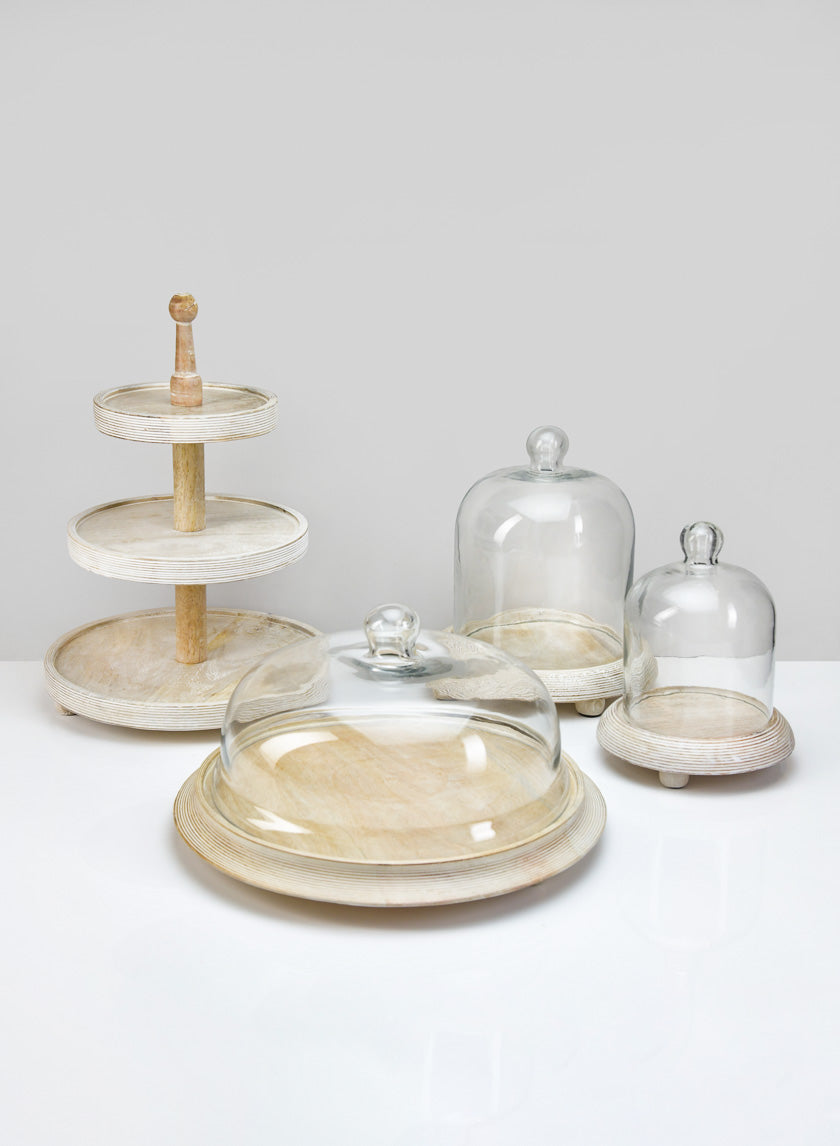 7.5in Tall La Boheme Glass Cloche with Wood Base Decor Jamaligarden
