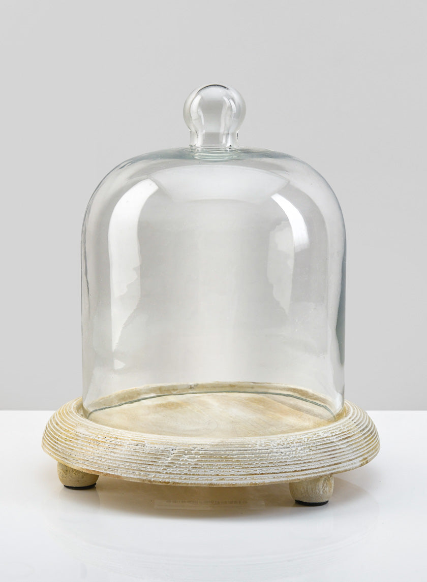 9.25in Tall La Boheme Glass Cloche with Wood Base Decor Jamaligarden