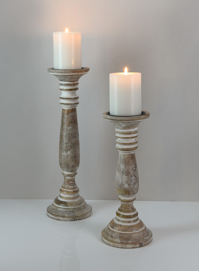 16in Tall Campagna White Washed Pillar Holder Decor Jamaligarden