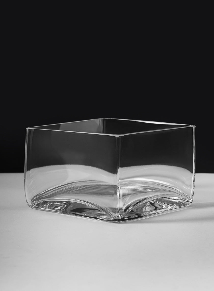 6in Long Low Cube Glass Bowl Vase Decor Jamaligarden