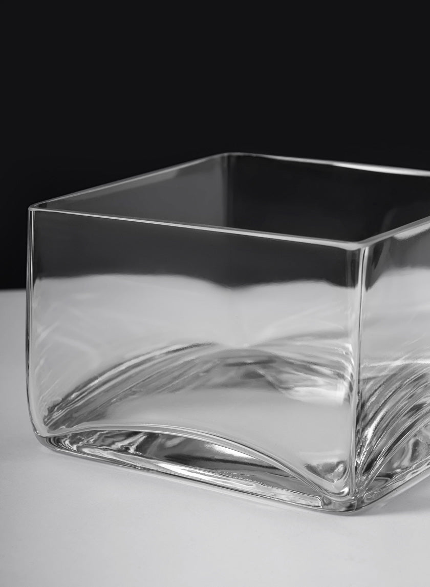 6in Long Low Cube Glass Bowl Vase Decor Jamaligarden