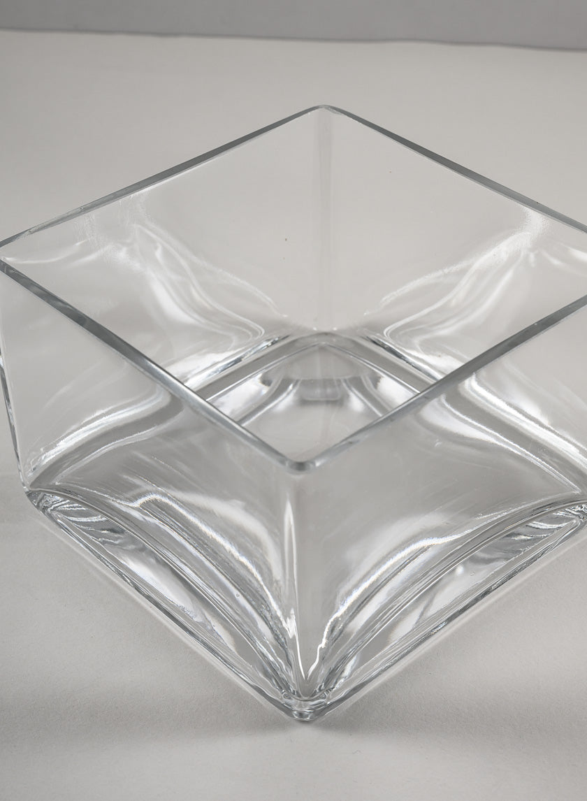 6in Long Low Cube Glass Bowl Vase Decor Jamaligarden