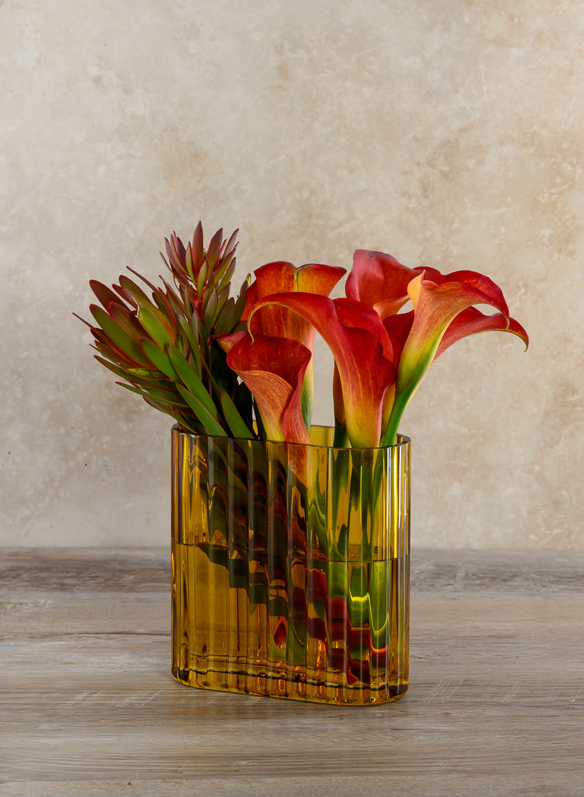 Amber Pleated Glass Cylinder and Oval Vase Decor Jamaligarden