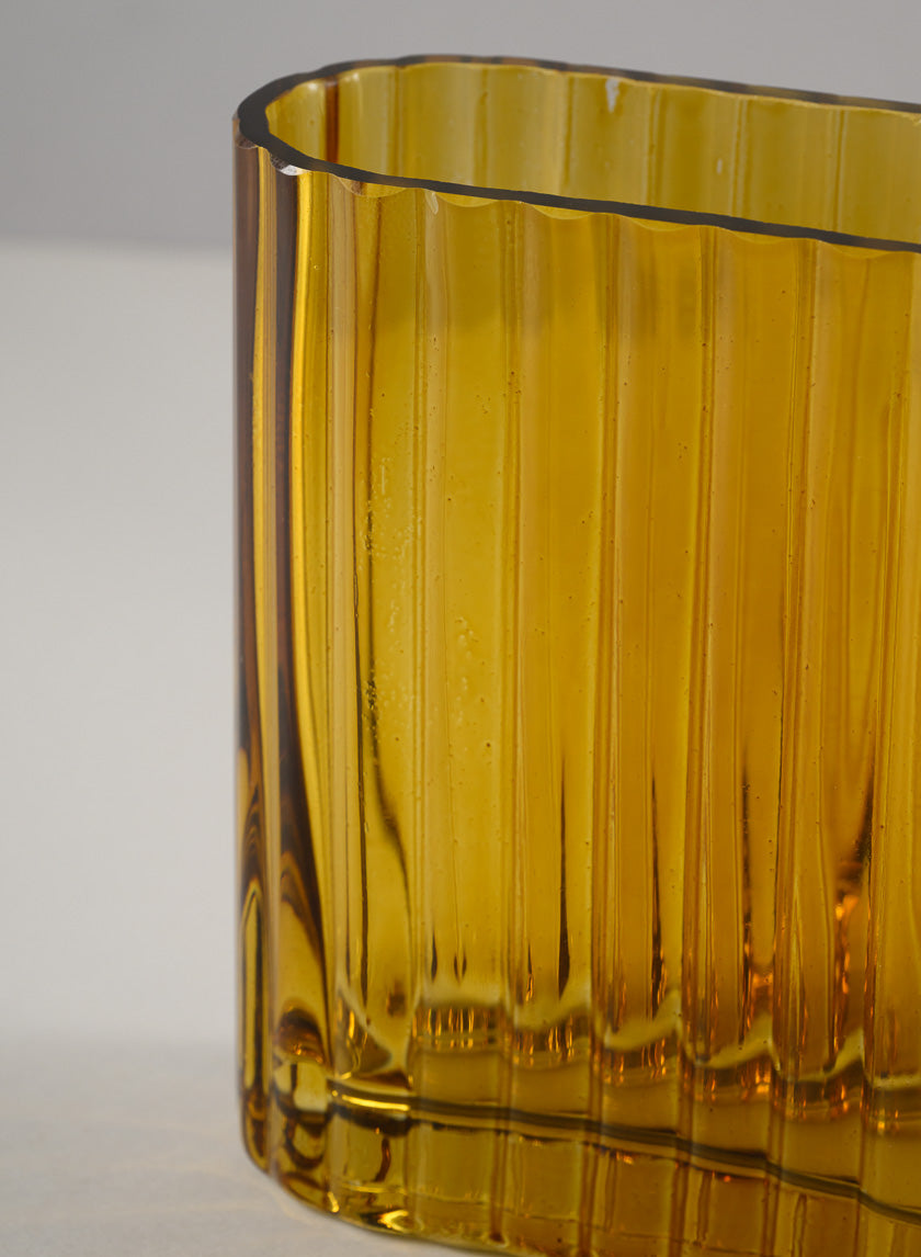 Amber Pleated Glass Cylinder and Oval Vase Decor Jamaligarden