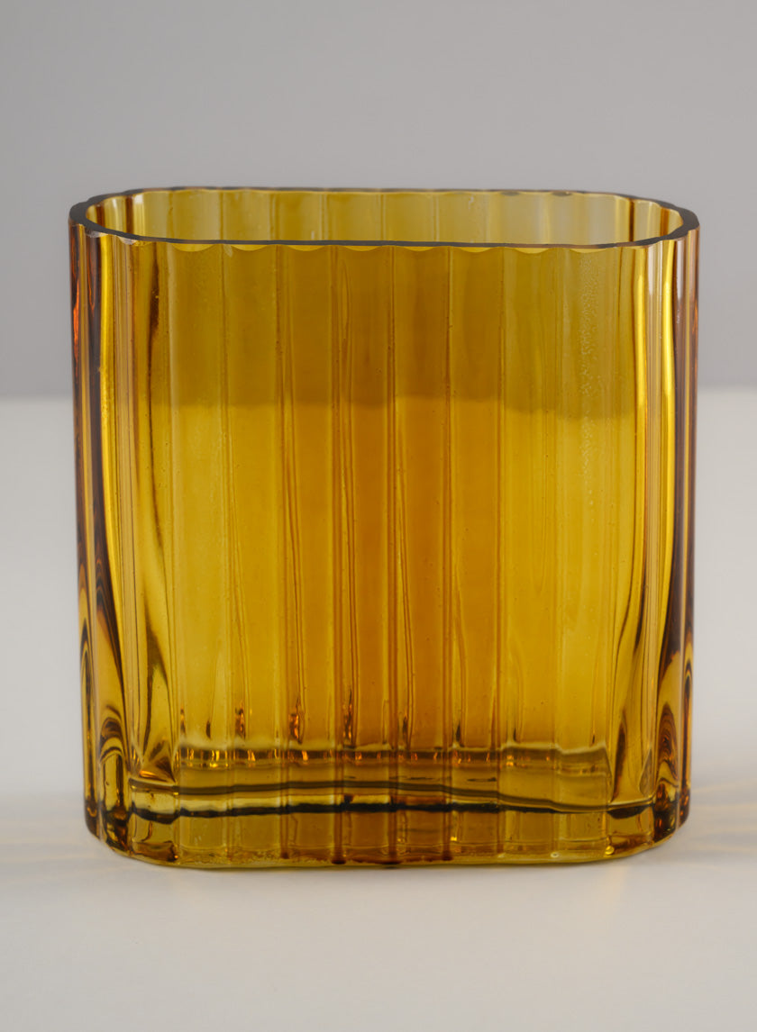Amber Pleated Glass Cylinder and Oval Vase Decor Jamaligarden