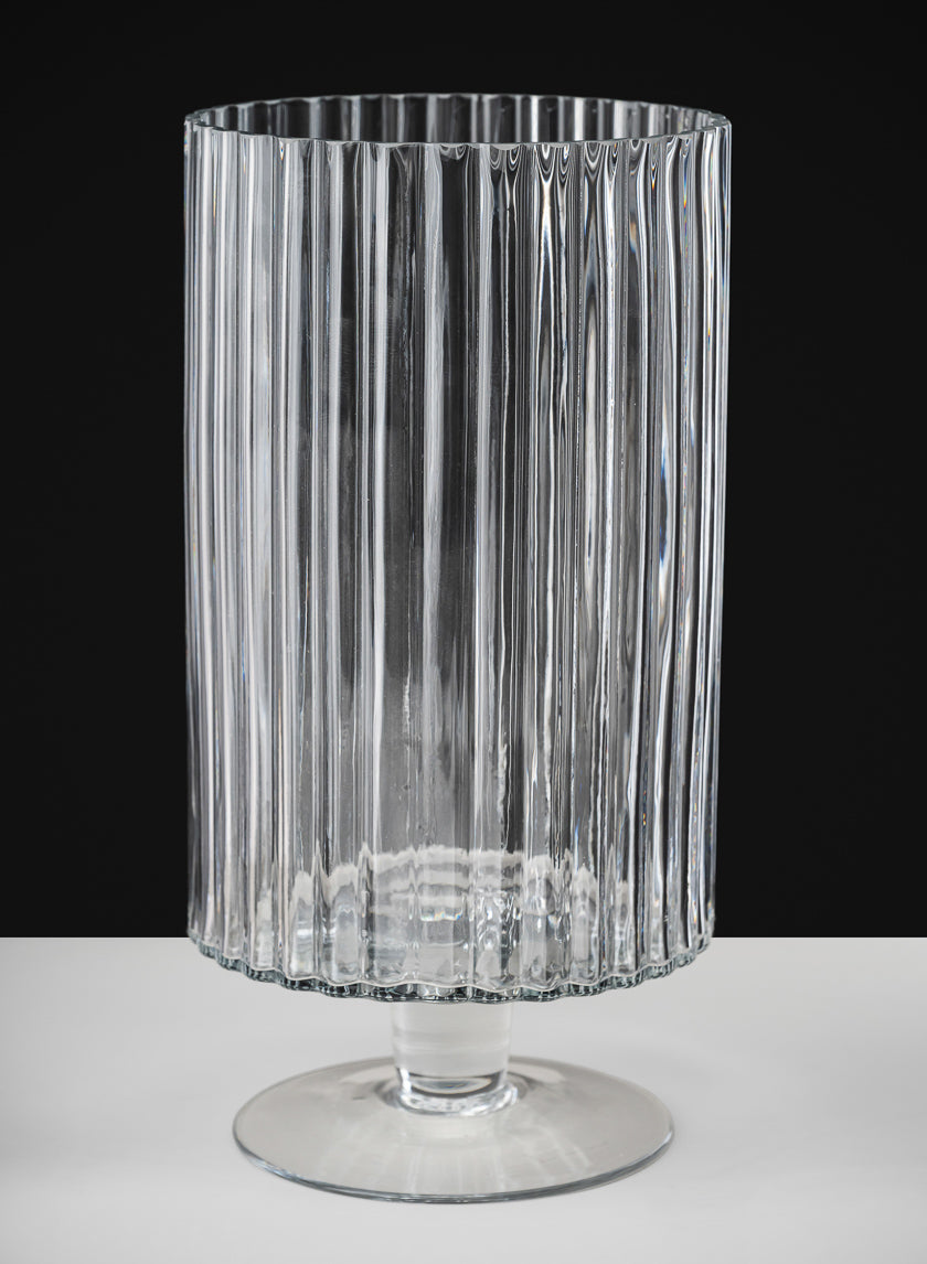 Pleated Glass Pedestal Hurricane Decor Jamaligarden