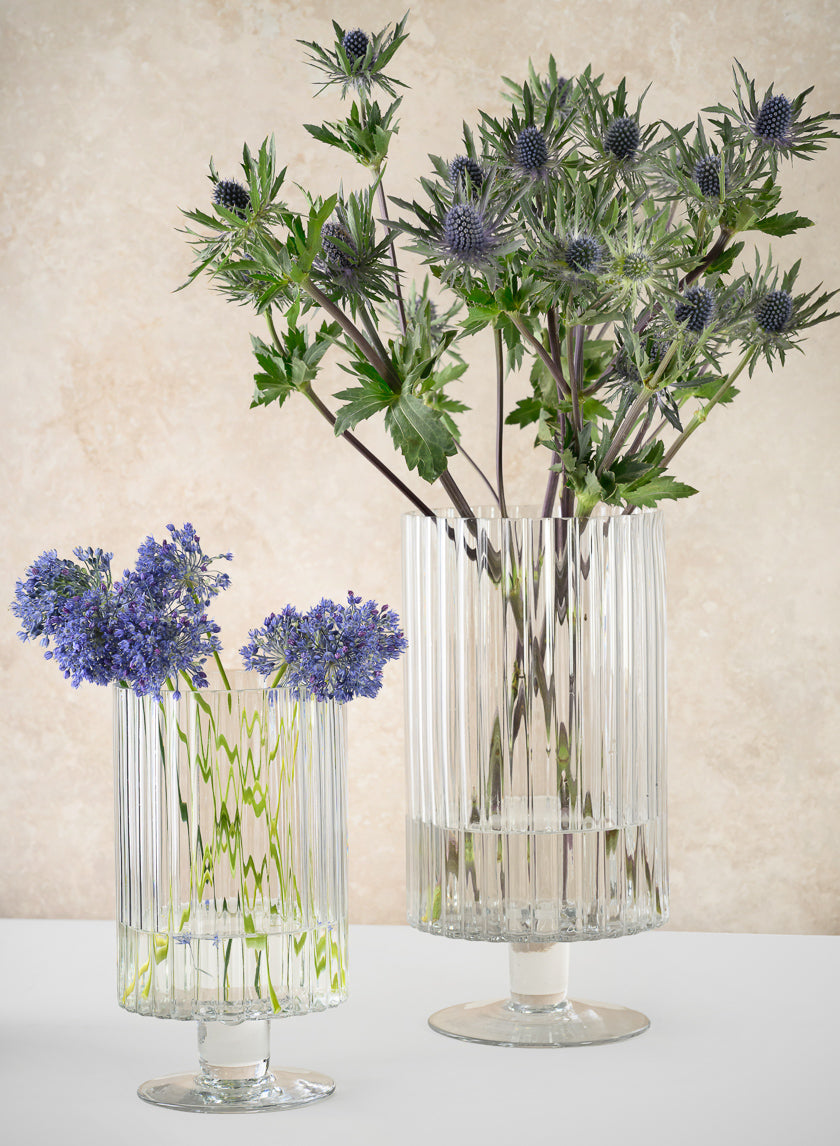 Pleated Glass Pedestal Hurricane Decor Jamaligarden