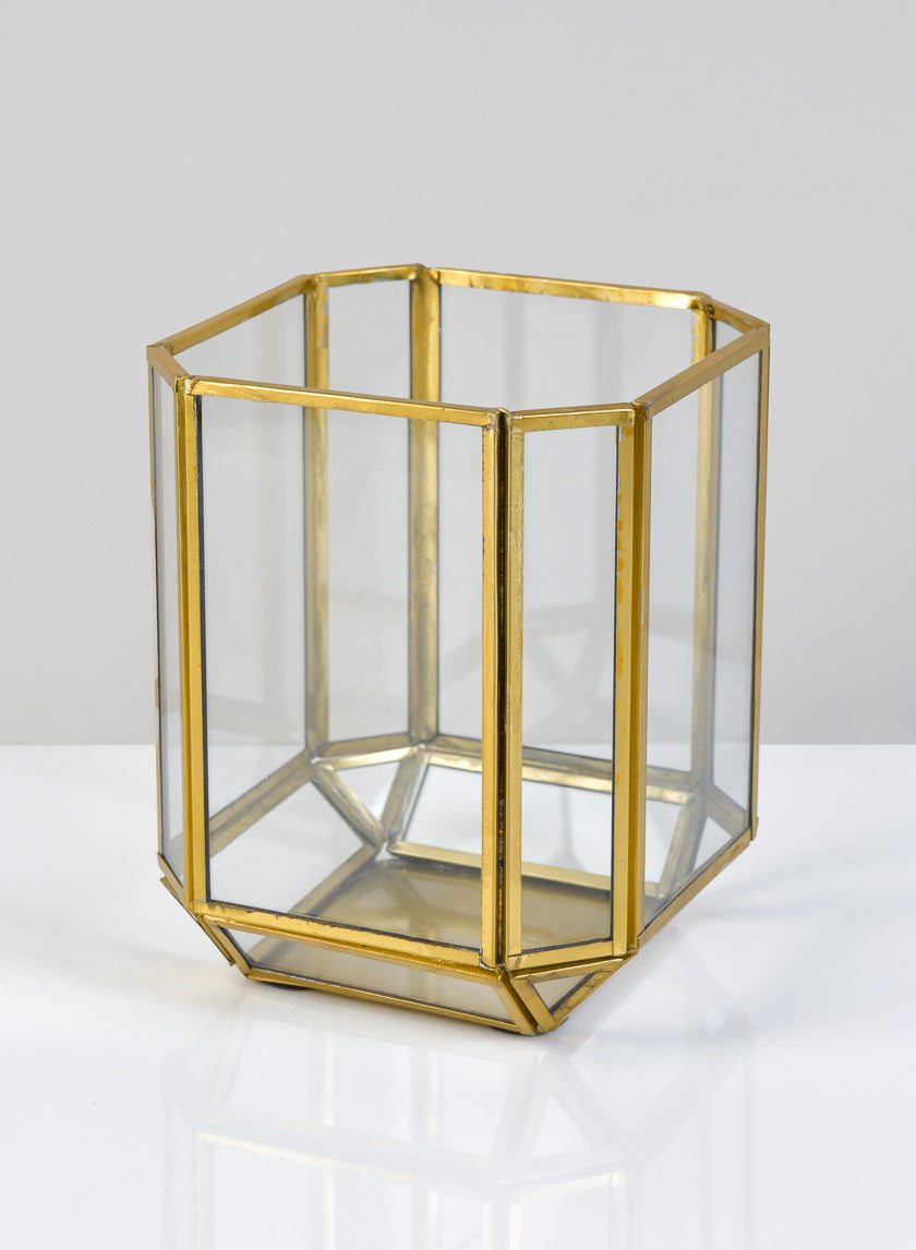 6in Tall Fatemeh Gold Trim Glass Panel Candle Holder Decor Jamaligarden