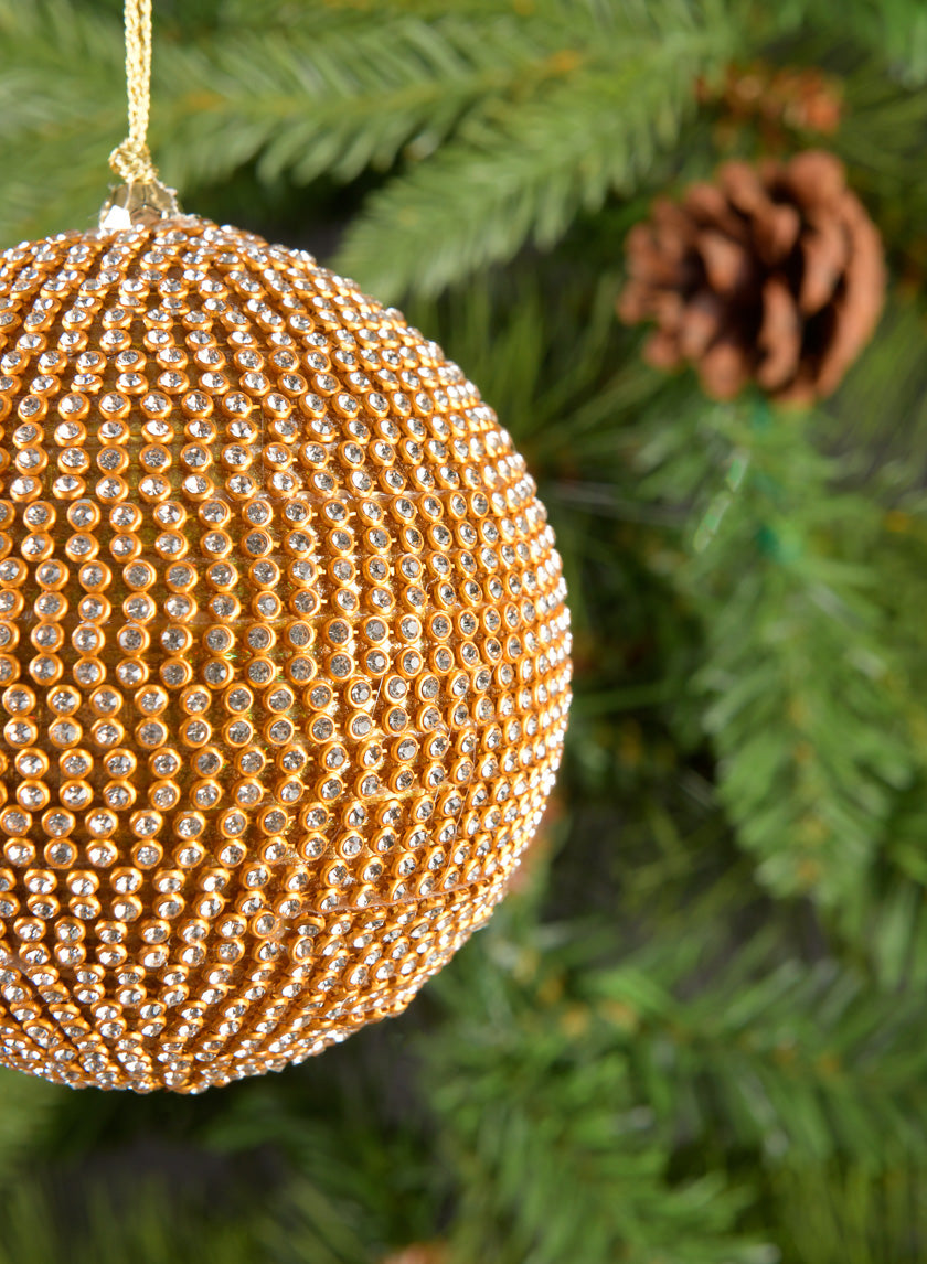 3.5in Round Gold Crystal Bead Ornament Decor Jamaligarden